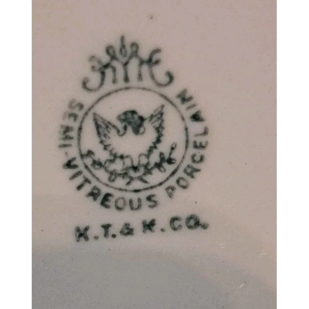 VTG Knowles Taylor Semi Vitreous Porcelain‎ Green Floral Platter 15